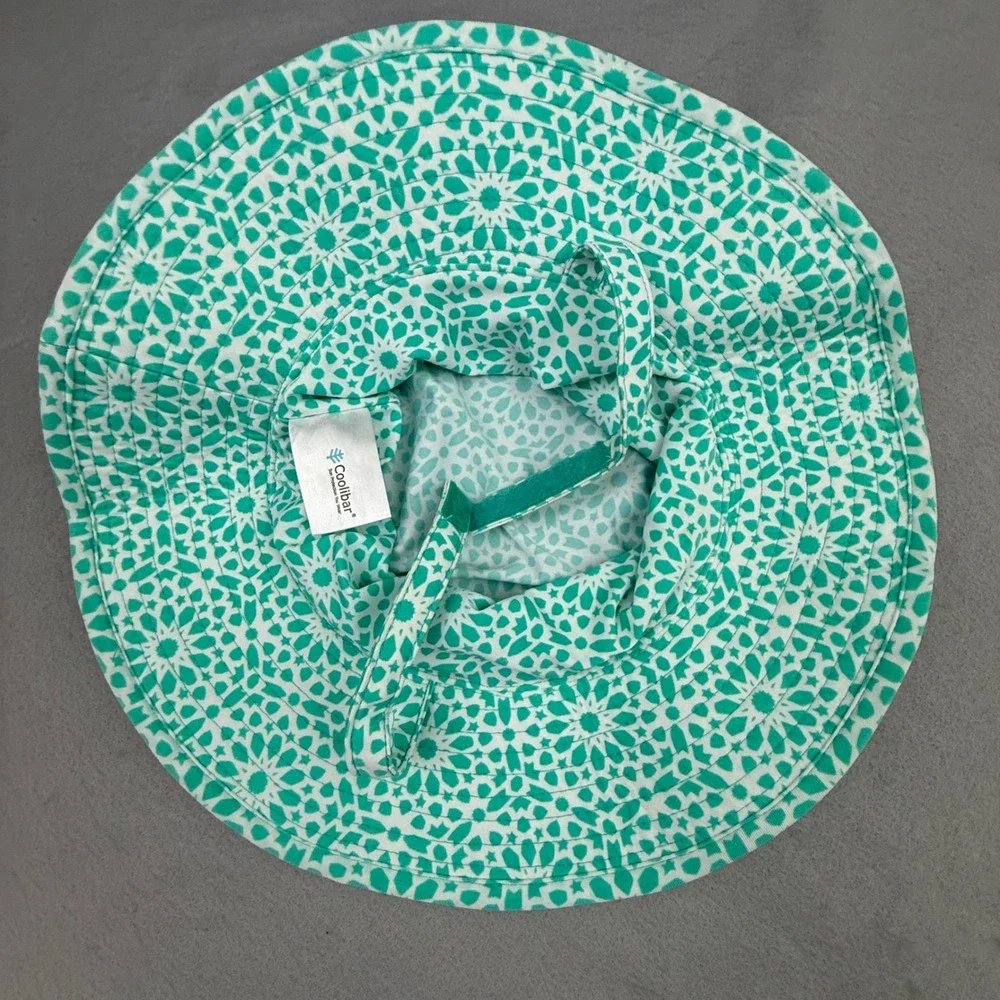 Coolibar Splashy Bucket Hat Kids 2T-3T Green Geometric Sun Protection Wide Brim